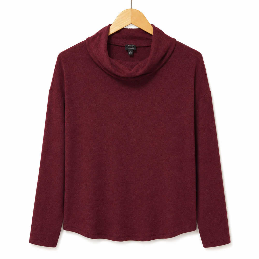 J Crew Factory Cowlneck Pullover Top Size Small Cloudspun Yarn Burgandy Cozy NWT